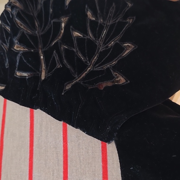 Vintage 1920s / 1930s Full Length Black Velvet Dress with Mesh Leaf Cut Outs - Picture 7 of 9